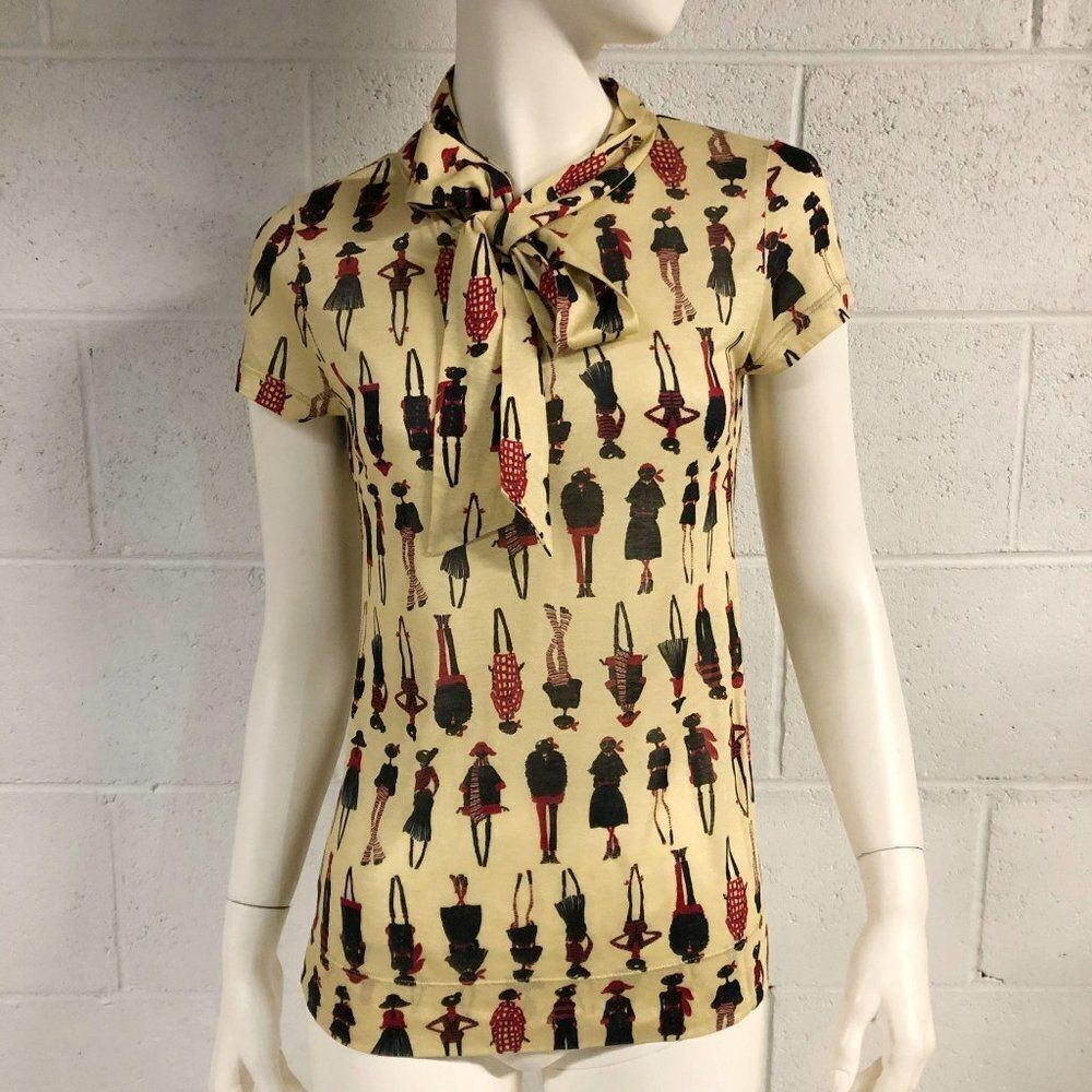 Love Moschino Printed Ladies Tie Neck Knit Top - Picture 1 of 8